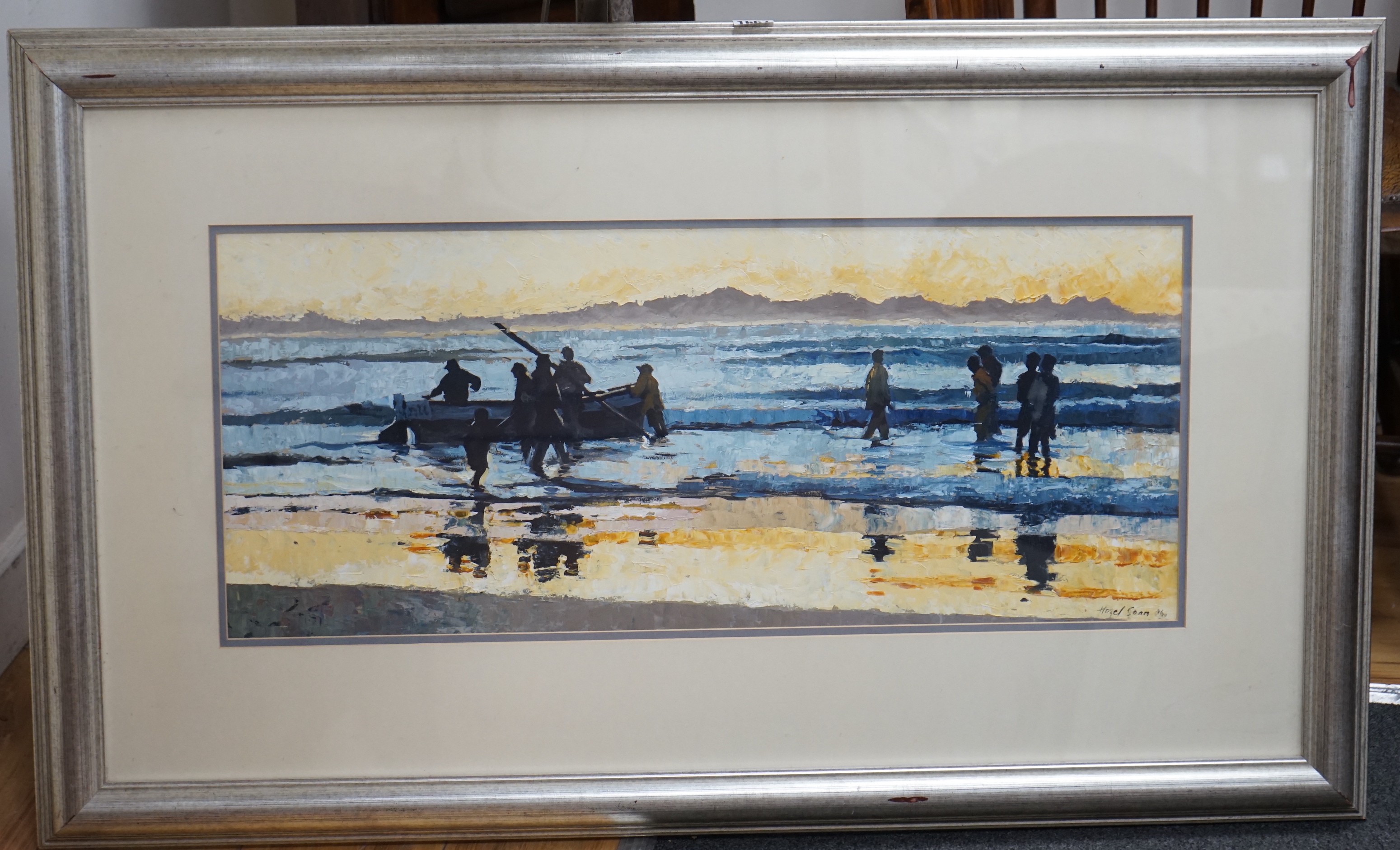 Hazel Soan (b.1954), oil on board, 'Dawn greets the Eager II', signed and dated '96, 31 x 75cm